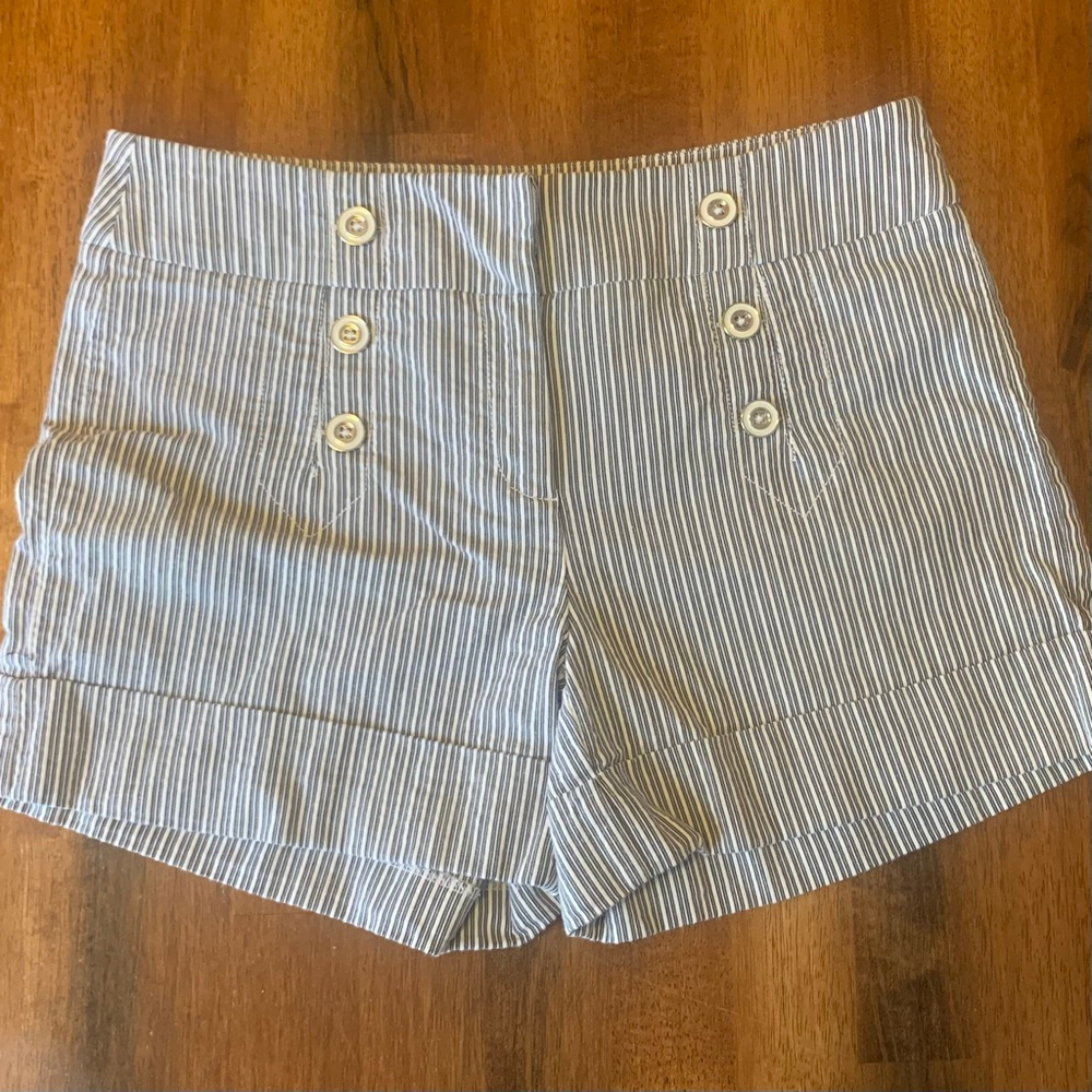7th Avenue New York & Company Shorts 6 Navy Blue and white pinstripes Nautical